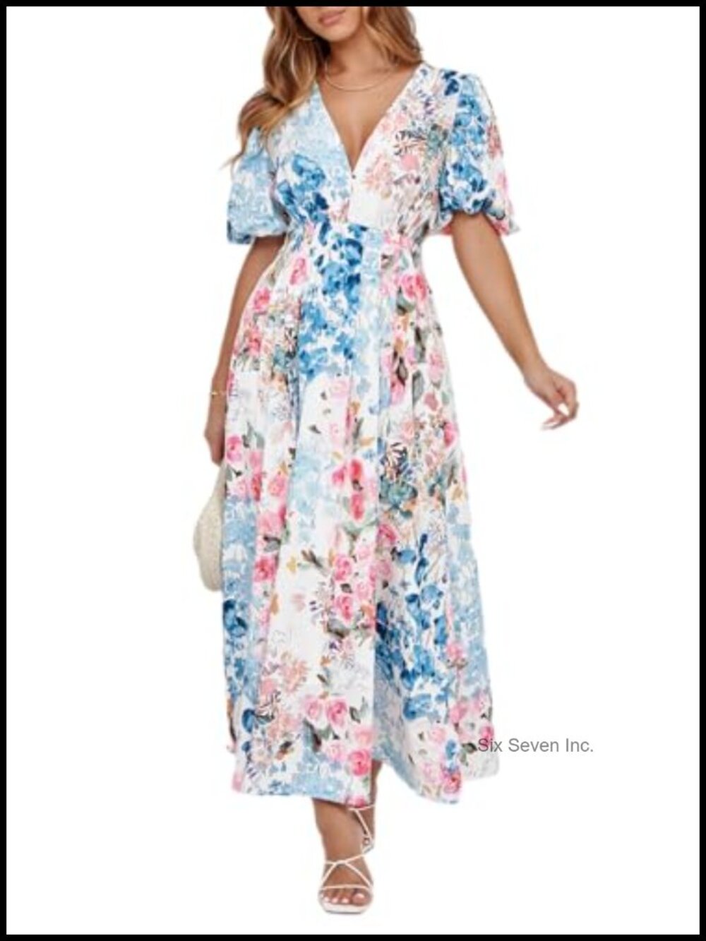 Women's Floral Maxi Dress V-Neck Short Sleeve Summer Wedding Guest